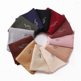 Scarves Soft Mercerized Cotton Hijabs With Leaf Rhinestone Muslim Women Long Scarf Shawl Big Size Headscarves Ladies Elastic Jesey