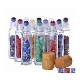 Packing Bottles 10Ml Essential Oil Diffuser Clear Glass Roll On Per With Crushed Natural Crystals Quartz Stone Crystal Roller Ball B Otbvf