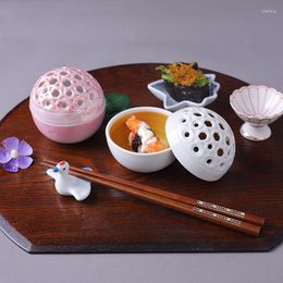 Bowls Japanese Solid Color Round Delicacy Dish Creative Seasoning Hollow Out Front Cherry With Stone Cooking Cover