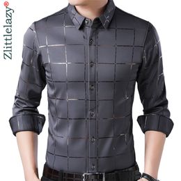 Mens Casual Shirts Brand Casual Spring Luxury Plaid Long Sleeve Slim Fit Men Shirt Streetwear Social Dress Shirts Mens Fashions Jersey 2309 230114