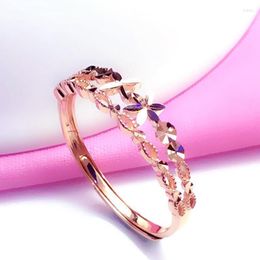 Cluster Rings 585 Purple Gold 14K Rose Star Engagement For Women Japanese And Korean Style Light Luxury Delicate Jewellery