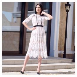 Casual Dresses Women Dress Office Ladies Work Wear Elegant Lace Hollow Half Sleeve Corset Daily Ritual Commuting Fashion A-Line Slim Midi