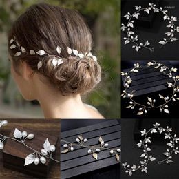 Headpieces Korean Bridal Hair Band Imitation Pearl Headband Wedding Accessories Ornaments Golden Headdress Leaves Hairband For Women