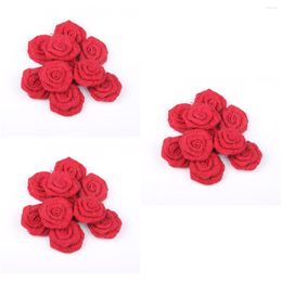 Decorative Flowers 18 Pcs Burlap Roses Hessian Jute Flower Rustic Vintage Rose For Christmas Wedding Embellishments (Red)