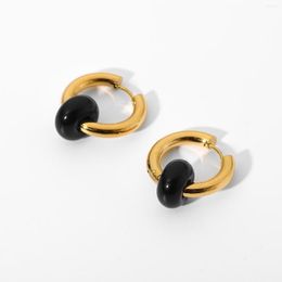 Hoop Earrings 2023 Arrival 18k Gold Plated Stainless Steel Party Jewellery Black Stone Pendant Huggie For Women