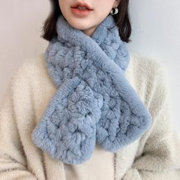Scarves ZDFURS Winter Warm Sweet Women's Rex Fur Scarf Double-Sided Woven Real
