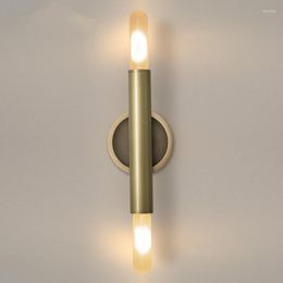 Wall Lamp Nordic Art Copper LED Simple Column Modern Mirror Front Home Living Room Dining Bedroom Bedside Decorative Lights