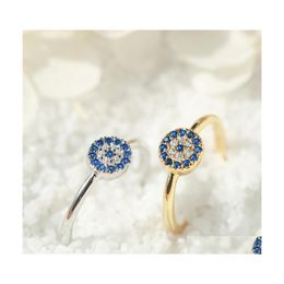 Band Rings S2385 Evil Eye 925 Sier Ring Inlaid Diamond Turklish Blue Eyes Opening C3 Drop Delivery Jewellery Dhvcc