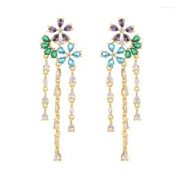 Dangle Earrings CZ Stone Colorful Flower Taseel Women Party Jewellery Brand Design Luxury Birthday Gifts