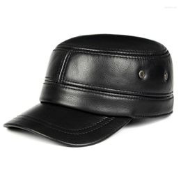 Ball Caps Male Genuine Leather Flat Top Baseball Cap Men Warm Outdoor Ear Protection Cowhide Hat Man Fashionable High Quality Hats H6953