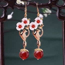 Dangle Earrings Farlena Chinese Style Shell Flower Drop For Women Wedding Jewellery Accessory Vintage Ethnic Natural Stone Long