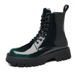 Stivali stile britannico da uomo per il tempo libero, feste, banchetti, abiti, scarpe oxford in pelle verniciata, scarpe con plateau, caviglia da cowboy, primavera autunno Botas