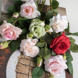 Decorative Flowers Artificial Rose Anti Fading Uv-resistant Simulation False Flower Bouquet Green Plant For Room Wedding Decoration