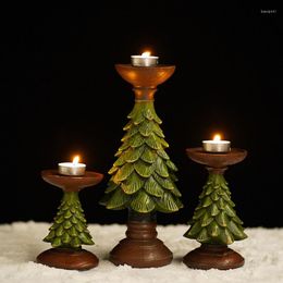 Candle Holders 1Pc Resin Christmas Tree Candlestick Rustic Tealight Holder Figurines Living Room Tabletop Decoration Accessories