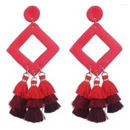 Dangle Earrings Manual Geometric Cutout Polymer Clay Rhombus Triple Tassel For Women Red Black Colour Bohe Jewellery Gift Wholesale