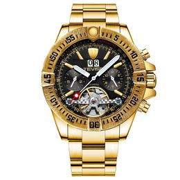 Wristwatches Casual Men's Automatic Mechanical Day/Week/Month Tourbillion Stainless Steel Watch Gift Box