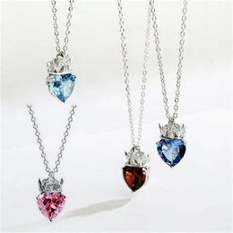 Pendant Necklaces Simple Crown Crystal Necklace Luxury Lady Heart Of Ocean Forever Charm Women Valentine's Day Gift Jewelry