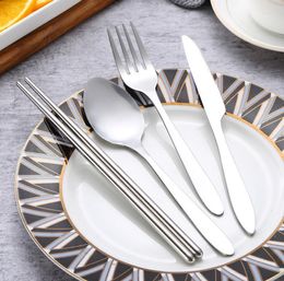 Flatware Sets 4pcs Reusable Cutlery Set Travel Lunch Box Utensils Knife Fork Spoon Chopsticks Camping With Neoprene Case SN2111