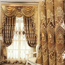 Curtain High-end European Chenille Embroidery Shading Curtains For Living Dining Room Luxury