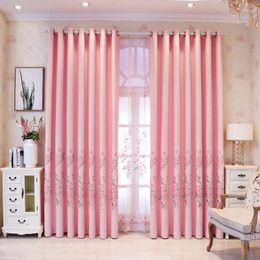 Curtain Modern Simple Nordic Embossed Embroidery Pink Customized Finished Product Curtains For Living Dining Room Bedroom