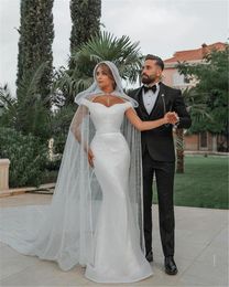 Wedding Dress 2023 Dubai Luxury Mermaid Dresses With Cape Train Long Sleeve Gowns For Bride Rhinestone Bridal Gown