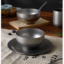 Bowls Vintage Stainless Steel Bowl Tableware Simple Industrial Style Salad Ramen Rice