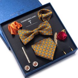 Bow Ties Vangise Brand Est Design Silk Tie Handkerchief Pocket Squares Cufflink Set Clip Necktie Box Plaid Father's DayBow