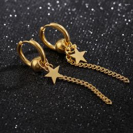 Hoop Earrings Punk Gold Color Stainless Steel For Women High Quality Star Chain Men Unisex Hanging Jewelry