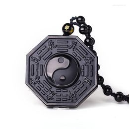 Pendant Necklaces Drop Ship Black Obsidian Bagua Necklace Yin Yang Jade Jewellery With Beads Chain