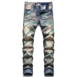 New JEANS chino Pants pant Men's trousers Stretch close-fitting slacks washed straight Skinny Embroidery Patchwork Ripped mens Trend Brand Motorcycle JEANS-C21