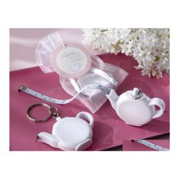 Party Favour 200Pcs Love Is Brewing Teapot Measuring Tape Measure Keychain Key Chain Portable Ring Wedding Gift Sn929 Drop Delivery H Dhge7