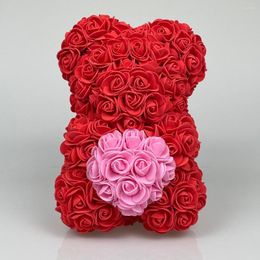 Decorative Flowers 25cm Artificial Foam With Heart Flower Rose Teddy Bear Cute Gifts Kids Birthday Valentine's Day Gift Year