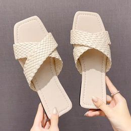 Sandals Women's Shoes 2023 Weave Women Woman Slippers Lady Slip On Outside Beach Flat Footwear