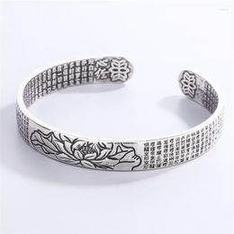 Bangle Sole Memory Retro Buddhist Scripture Lotus Sutra Silver Color Female Resizable Bracelets SBR310