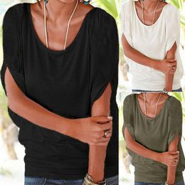 Women's T Shirts Short Sleeve Solid Casual Bat Wing Tops Summer Loose Tee