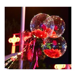 Party Decoration Colorf Luminous Balloon Rose Bouquet Transparent Bobo Ball Valentines Day Gift Birthday Wedding Balloons 673 Drop D Dhc3F