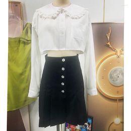 Women's Blouses Brand Cute Doll Neck Lace White Shirt Pocket Loose Versatile Short Wood Ear Edge Winter Top