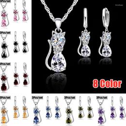 Necklace Earrings Set 3 Pcs/set Women Luxurious Fashion Silver Plated Red Crystal Ruby Bridal Jewelry Valentines Gifts