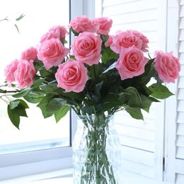 Decorative Flowers 20 Pcs/lot Roses Artificial Home Decoration White Pink Small Flower Real Touch Fake Rose For Wedding