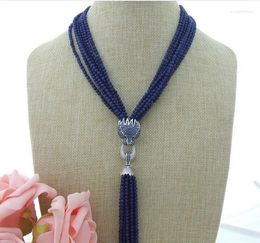 Pendant Necklaces Beautiful 18"7 Row Blue Bead Necklace CZ