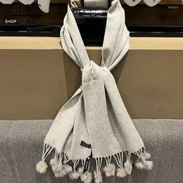 Scarves 2023 Wool Scarf Women High Quality Pure Scarfs Fashion Beige Grey Sarves Winter Warm Lady Gift