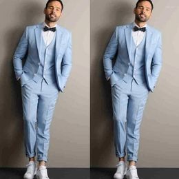 Men's Suits Costume HommLight Blue Men's Notch Lapel Slim Fit Blazer Tuxedos Groom Wedding Terno Masculino 3 Pcs (Jacket Pant Vest)