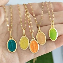 Pendant Necklaces Virgin Mary Necklacec Charm Women Choker Stainless Steel Chain Slim Gold Color Jewelry Enamel Vintage Green OrangePendant