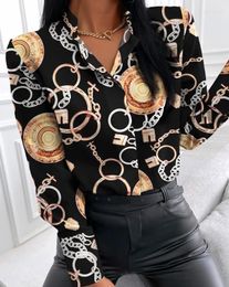 Women's Blouses Tops Women 2023 Trendy Fashion Vintage Baroque Scarf Print Long Sleeve Button Down Elegant Work Office Lady Casual Daily