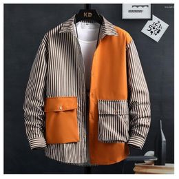 Men's Casual Shirts Long Sleeved Shirt Coat Men Korean Fashion Jackets Stripe Tops Pocket Leisure Brand Men's Clothing