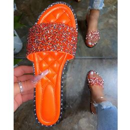 Pantofole 2023 Sandali da spiaggia estivi da donna con strass piatti da donna Open Toe Bling Scarpe casual Comfort Plus Size 43