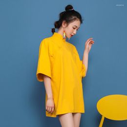Ethnic Clothing Improved Version Of Tang Suit Female Summer Chinese Style Hanfu Jacket Retro Loose Fashion Short-sleeved Cheongsam T-shirt