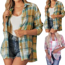 Women's Blouses Women Plaid Light Weight Shirts Long Sleeve Button Down Chest Pocketed Fall For Band T Nightshirt