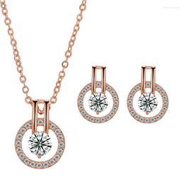 Necklace Earrings Set 2023 Latest Geometric Jewellery Round Cubic Zirconia Chain Stud For Women Elegant Bijoux Femme Drop