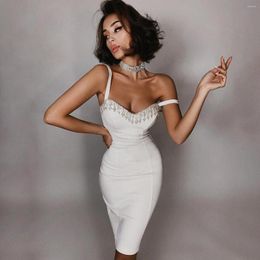 Casual Dresses High Quality Black White Slip Bodycon Rayon Bandage Dress Elegant Club Party Vestidos
